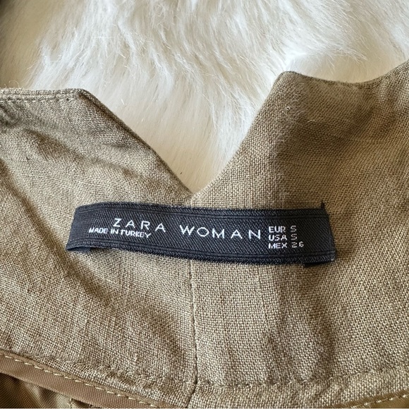 Zara 100% Linen High Waisted Super Wide Leg Trouser Pants S Green - Picture 7 of 8